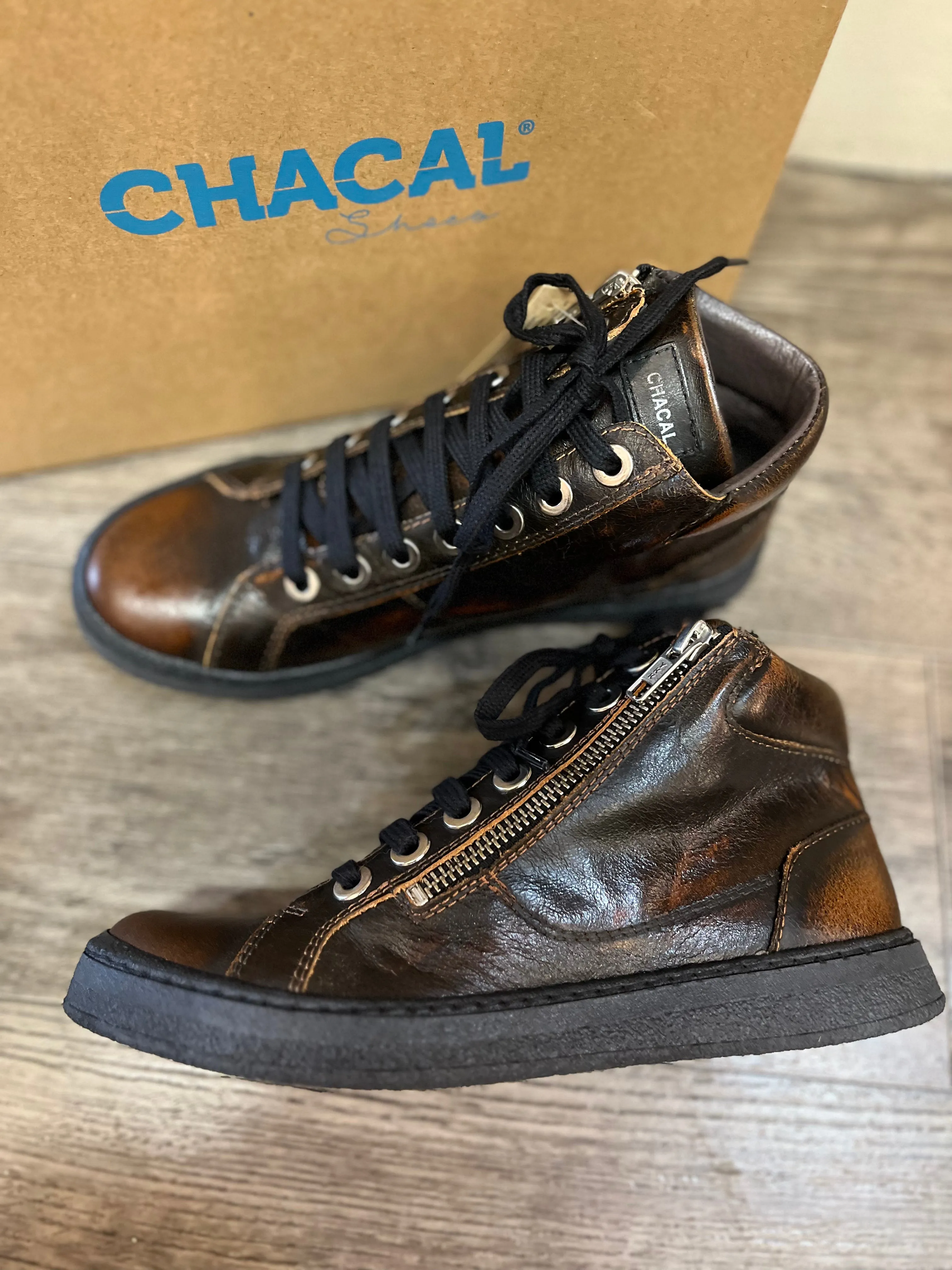 Chacal 5706-N Century Ocre Brown High Top Lace Up Shoes
