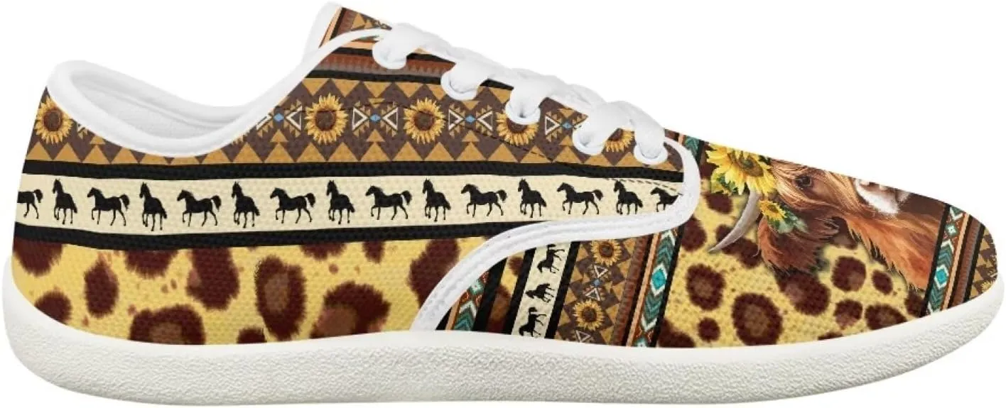 chaqlin Cow Print Shoes for Women Men Wide Round Toe Tennis Sneakers Anti Slip Zero Drop Lace Up Shoe Low Top Sneaker