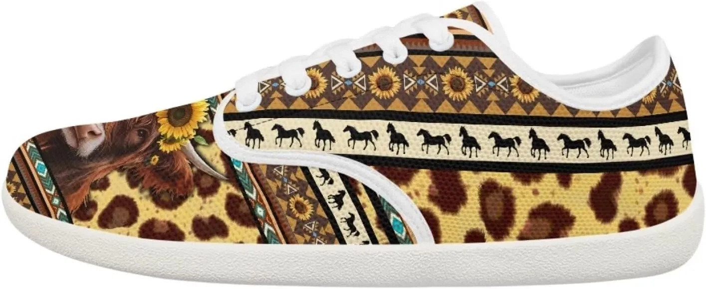 chaqlin Cow Print Shoes for Women Men Wide Round Toe Tennis Sneakers Anti Slip Zero Drop Lace Up Shoe Low Top Sneaker