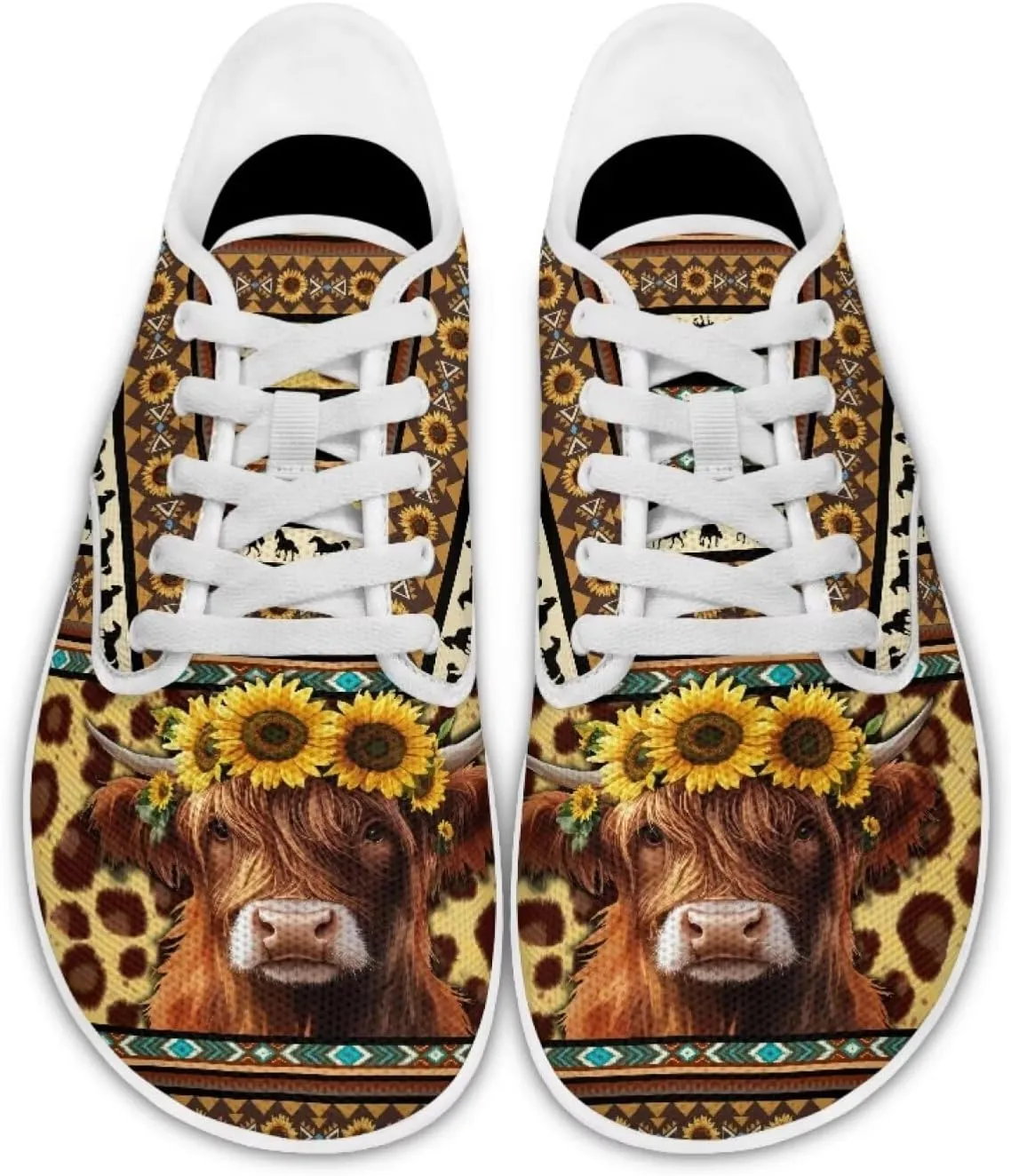 chaqlin Cow Print Shoes for Women Men Wide Round Toe Tennis Sneakers Anti Slip Zero Drop Lace Up Shoe Low Top Sneaker