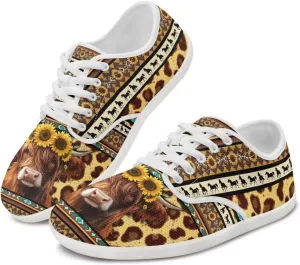 chaqlin Cow Print Shoes for Women Men Wide Round Toe Tennis Sneakers Anti Slip Zero Drop Lace Up Shoe Low Top Sneaker