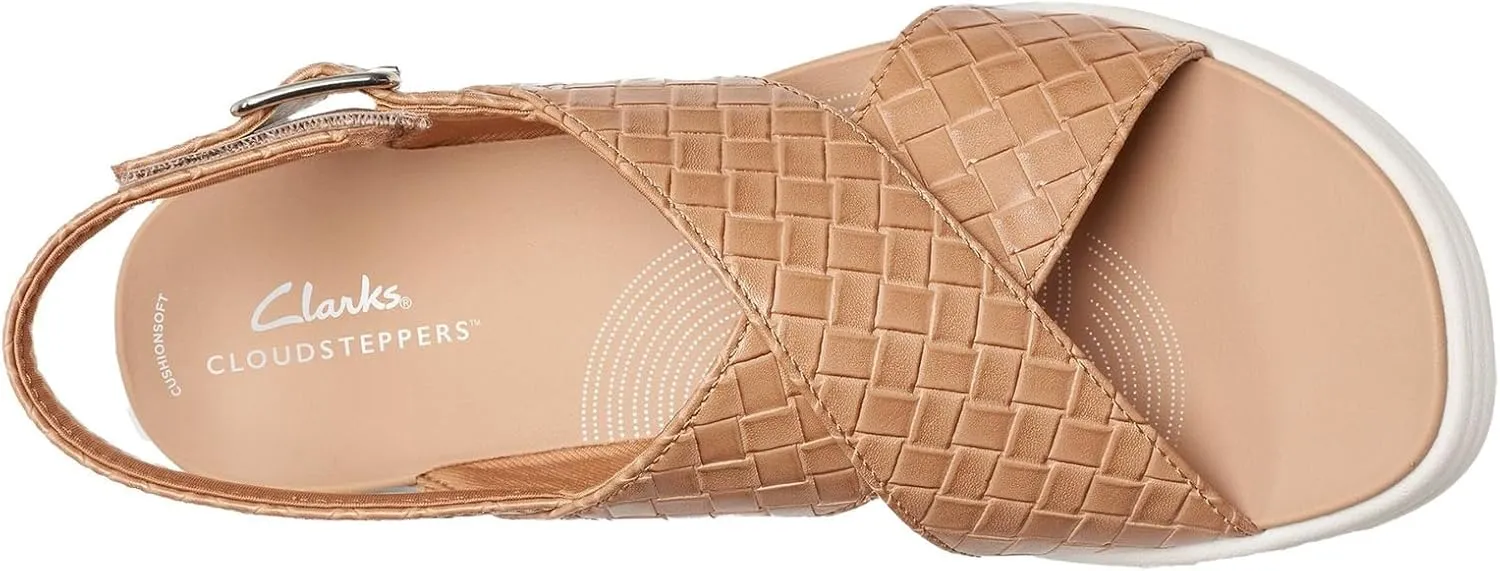 Clarks Women's Drift Sun Wedge Sandal, Warm Beige Synthetic, 9