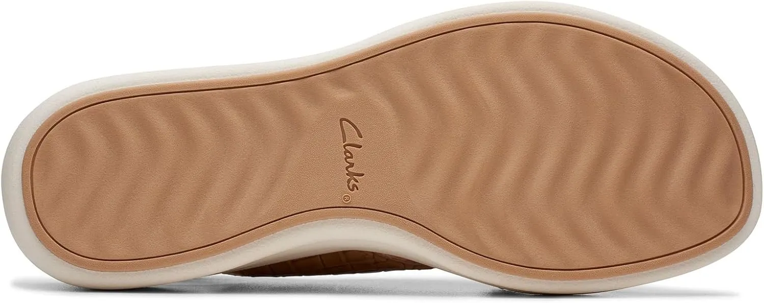 Clarks Women's Drift Sun Wedge Sandal, Warm Beige Synthetic, 9