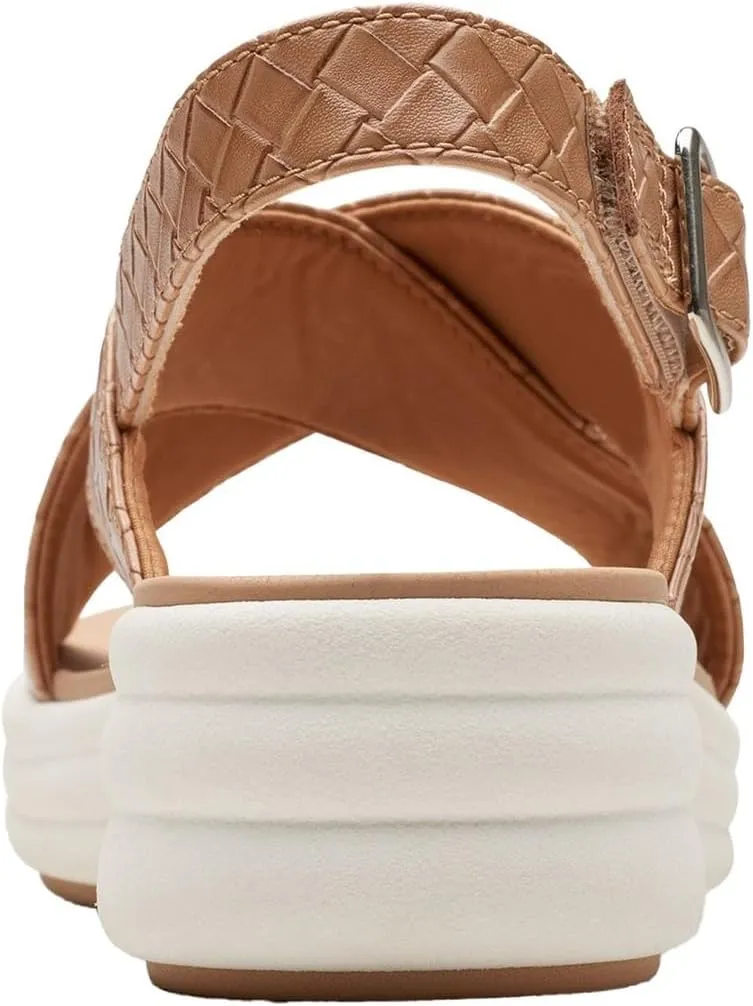 Clarks Women's Drift Sun Wedge Sandal, Warm Beige Synthetic, 9