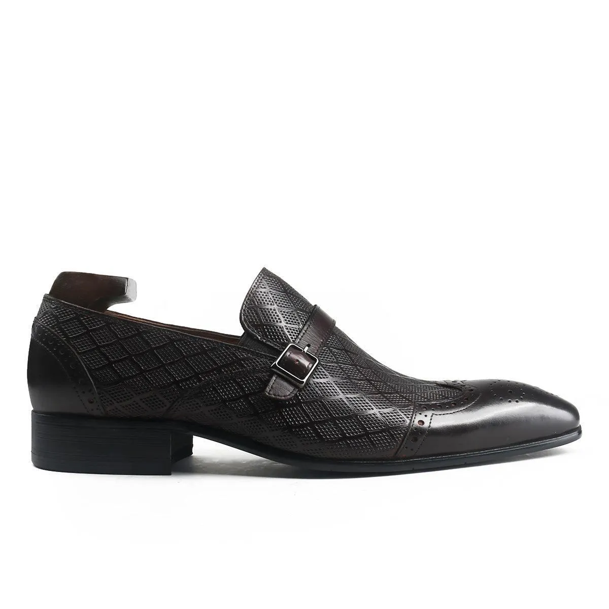 Classic Plaid Brogue Toe Buckled Loafers