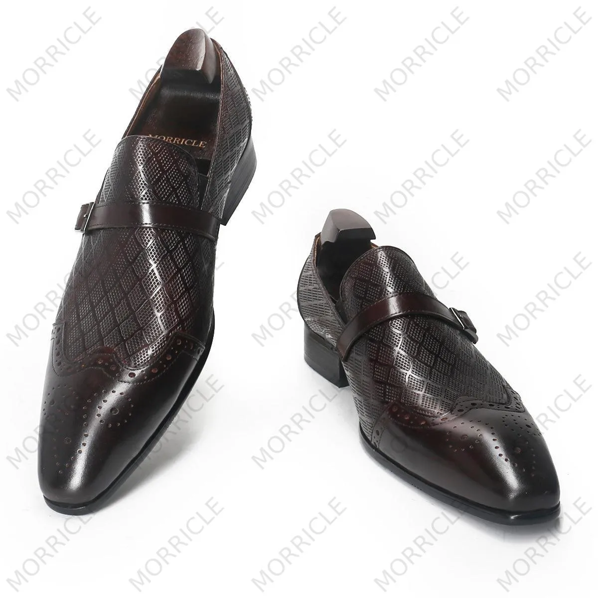 Classic Plaid Brogue Toe Buckled Loafers
