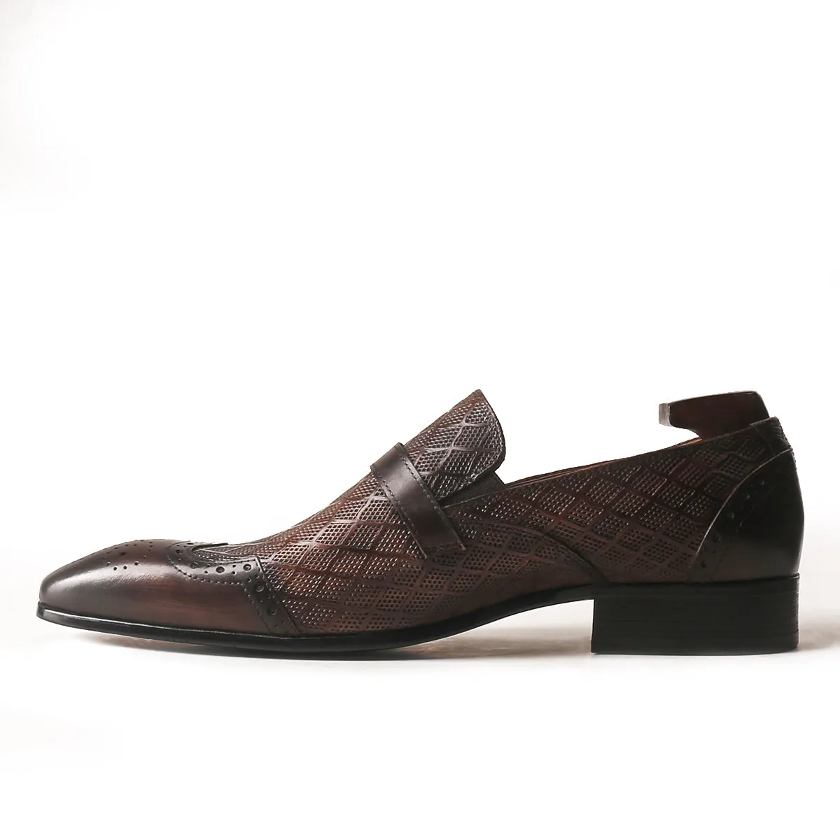 Classic Plaid Brogue Toe Buckled Loafers