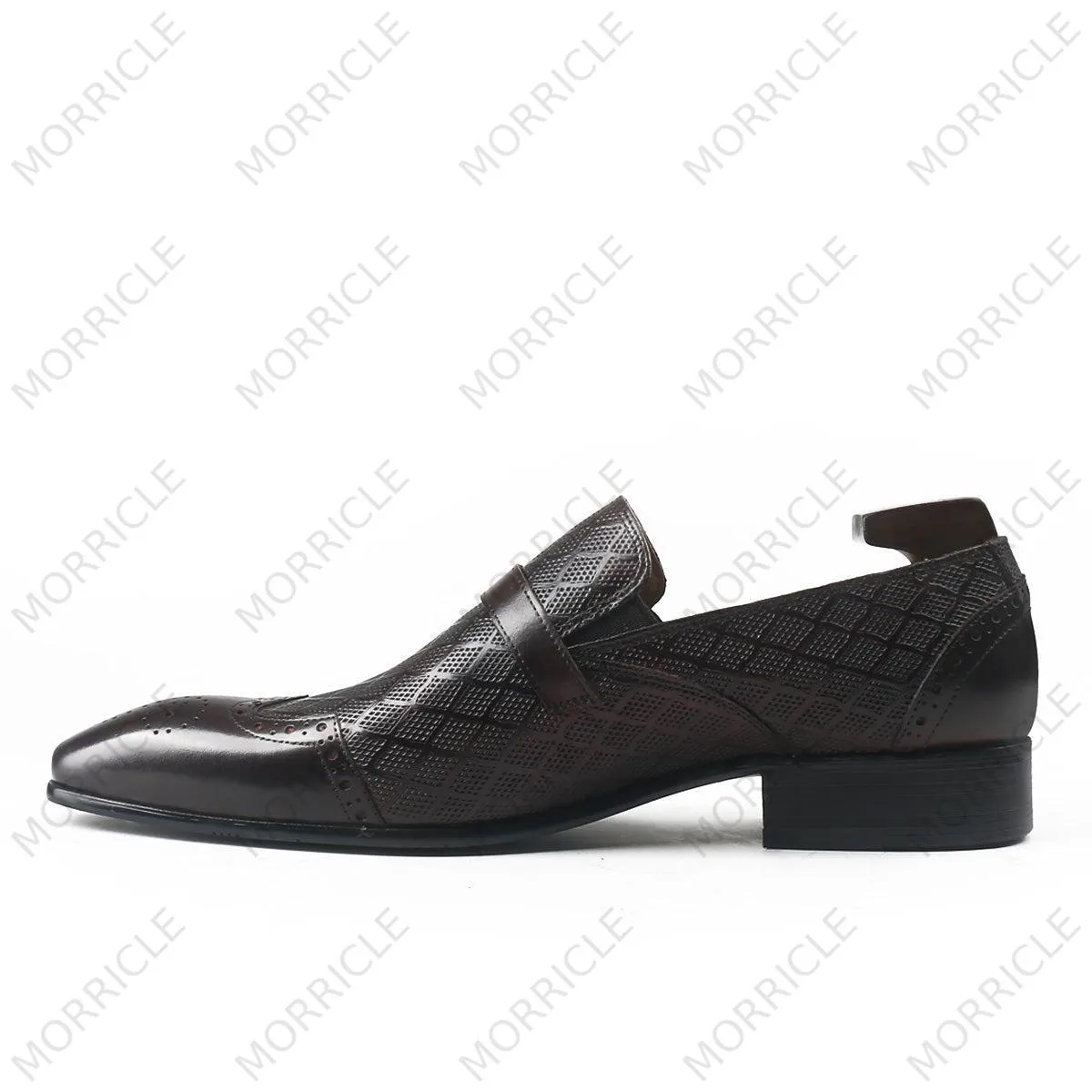 Classic Plaid Brogue Toe Buckled Loafers