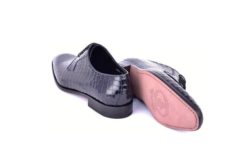 Corrente C01507 6291 Men's Shoes Navy Crocodile Print / Calf-Skin Leather Derby (CRT1452)