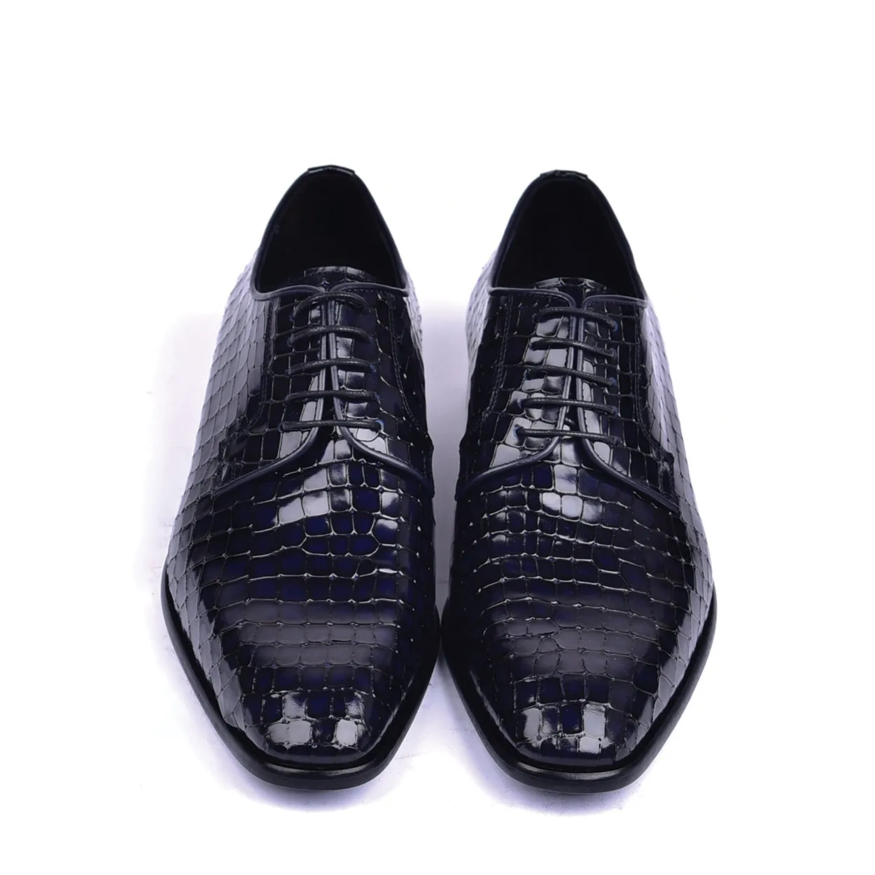 Corrente C01507 6291 Men's Shoes Navy Crocodile Print / Calf-Skin Leather Derby (CRT1452)