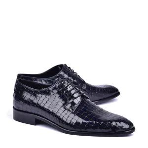 Corrente C01507 6291 Men's Shoes Navy Crocodile Print / Calf-Skin Leather Derby (CRT1452)