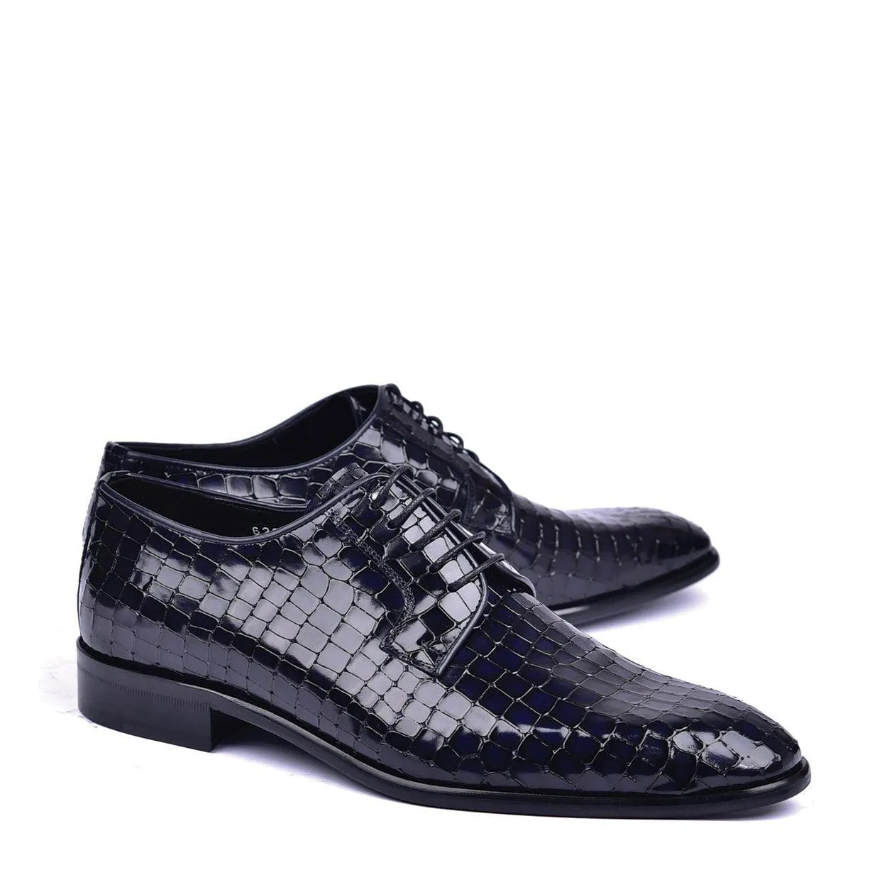 Corrente C01507 6291 Men's Shoes Navy Crocodile Print / Calf-Skin Leather Derby (CRT1452)