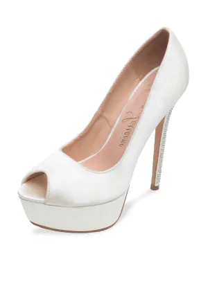 Crystal Hassle-free Heel High Peep Lauren Toe Record-breaking sale Pump Platform Satin Dress Lorraine Venus Ivory