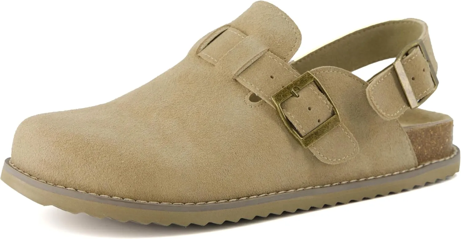 CUSHIONAIRE Brooklyn Women's Suede Clogs - Adjustable Slingback Clog Sandal with Buckle, Memory Foam, Wide Widths