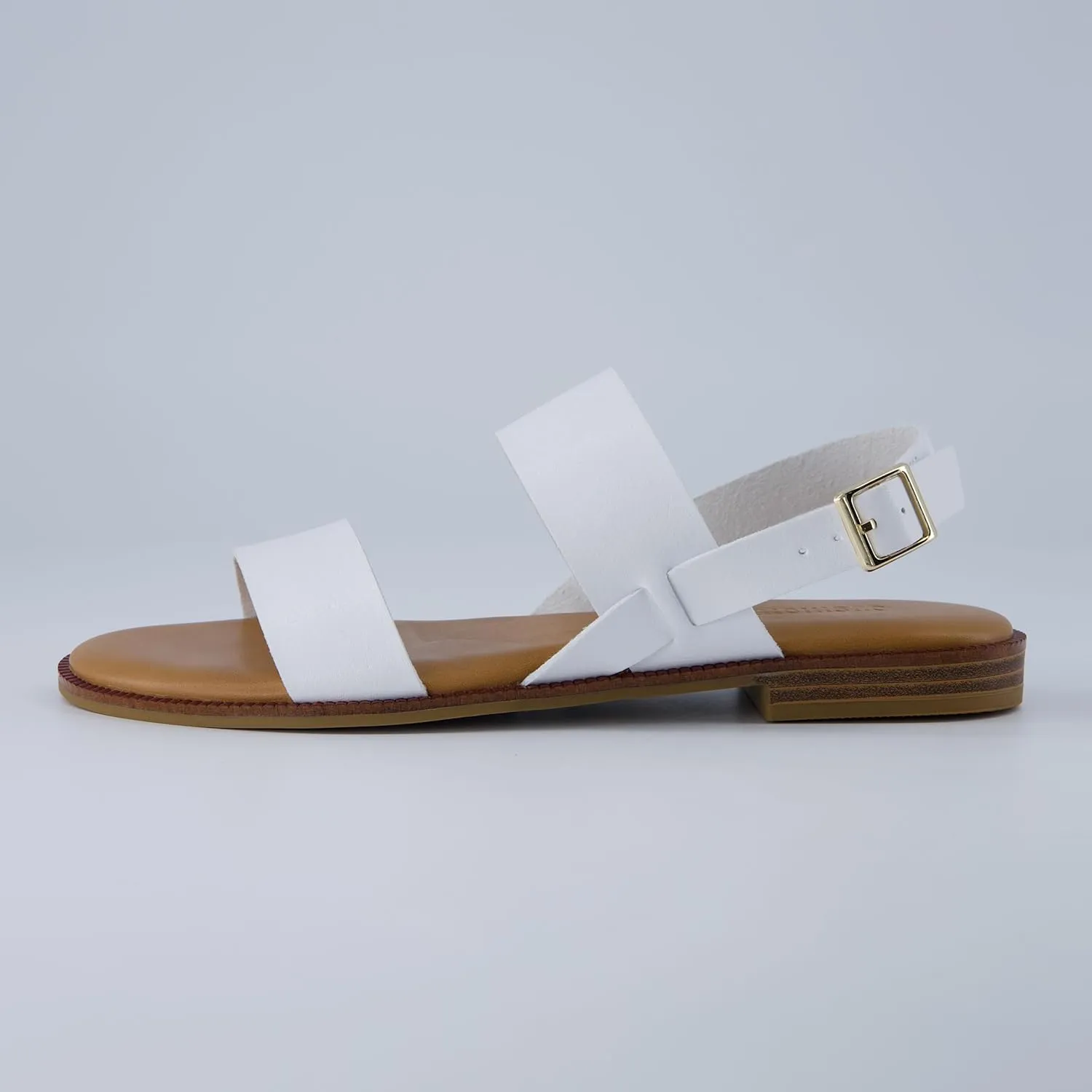 CUSHIONAIRE Lima Women’s Two-Strap Sandal – Faux Leather Flat with Adjustable Ankle Strap & Cushioned Footbed
