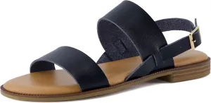 CUSHIONAIRE Lima Women’s Two-Strap Sandal – Faux Leather Flat with Adjustable Ankle Strap & Cushioned Footbed