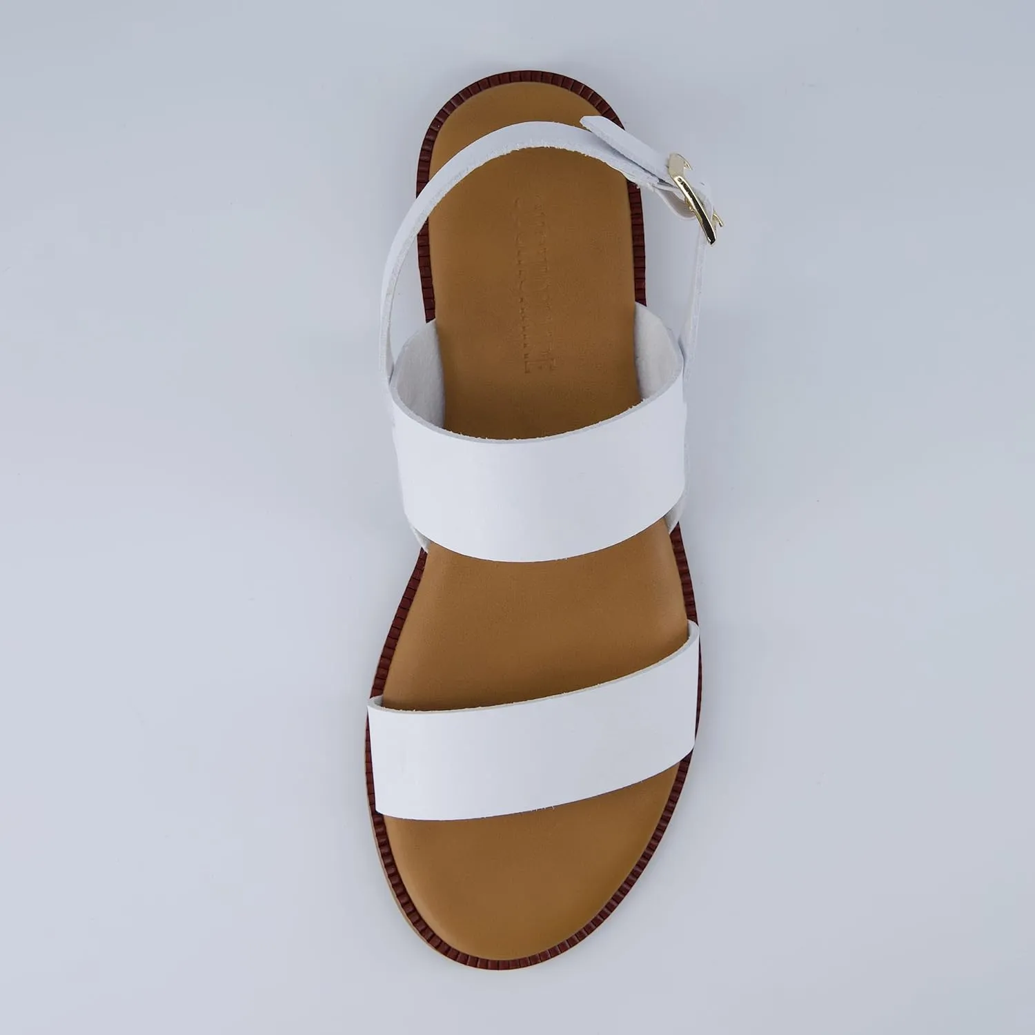 CUSHIONAIRE Lima Women’s Two-Strap Sandal – Faux Leather Flat with Adjustable Ankle Strap & Cushioned Footbed