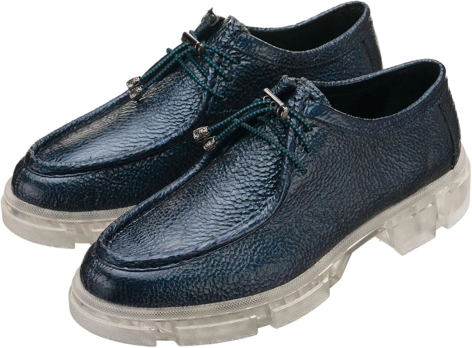 DALGALA Women's Navy Blue Metallic Calfskin Big Size Handmade Oxford Derby Platform Women's Oxfords Comfortable Dressy Slip On, Lace Up Casual Work Business Dress Office Shoes,Evening Flats,Wedding Flats