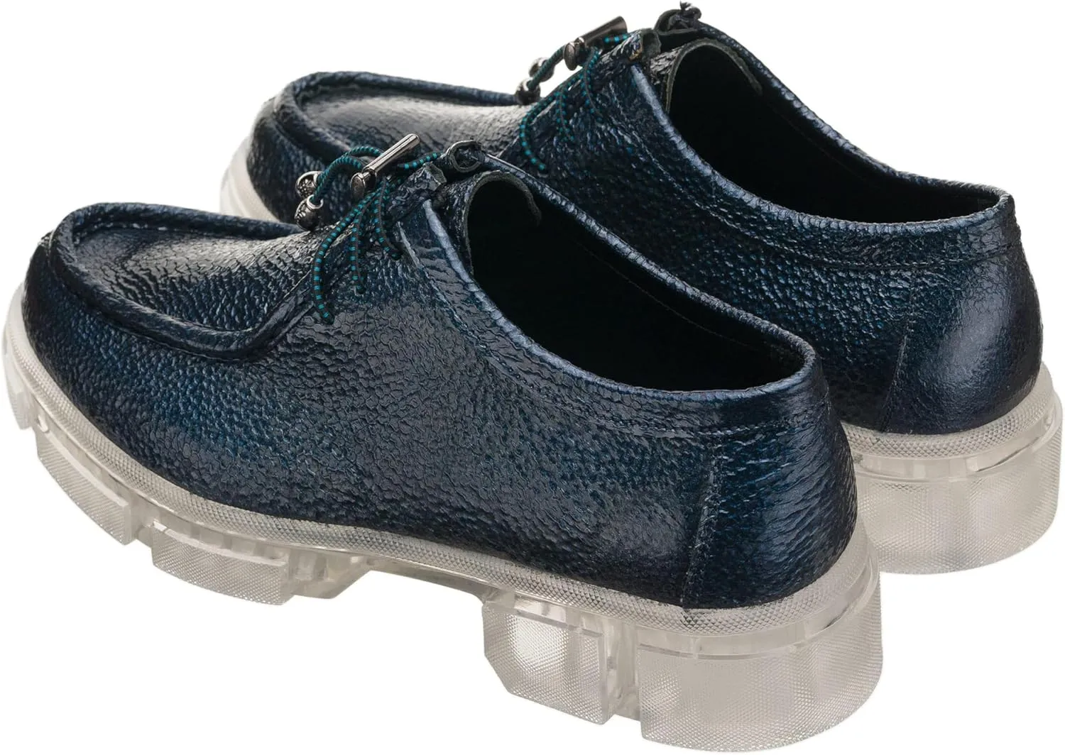 DALGALA Women's Navy Blue Metallic Calfskin Big Size Handmade Oxford Derby Platform Women's Oxfords Comfortable Dressy Slip On, Lace Up Casual Work Business Dress Office Shoes,Evening Flats,Wedding Flats