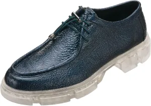DALGALA Women's Navy Blue Metallic Calfskin Big Size Handmade Oxford Derby Platform Women's Oxfords Comfortable Dressy Slip On, Lace Up Casual Work Business Dress Office Shoes,Evening Flats,Wedding Flats