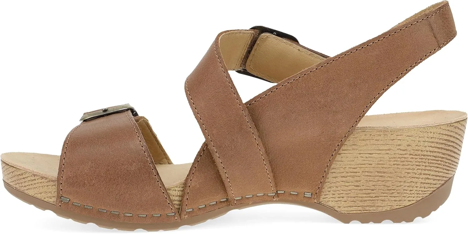 Dansko Trinity Wedge Sandal for Women – Contoured Footbed for All-Day Comfort and Support – Hook & Loop Strap with Buckle Detail – Lightweight Rubber Outsole