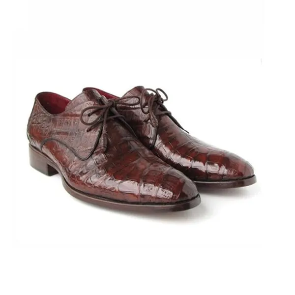 Derby Blucher Genuine Dark Brown Leather Hand polish Shoes