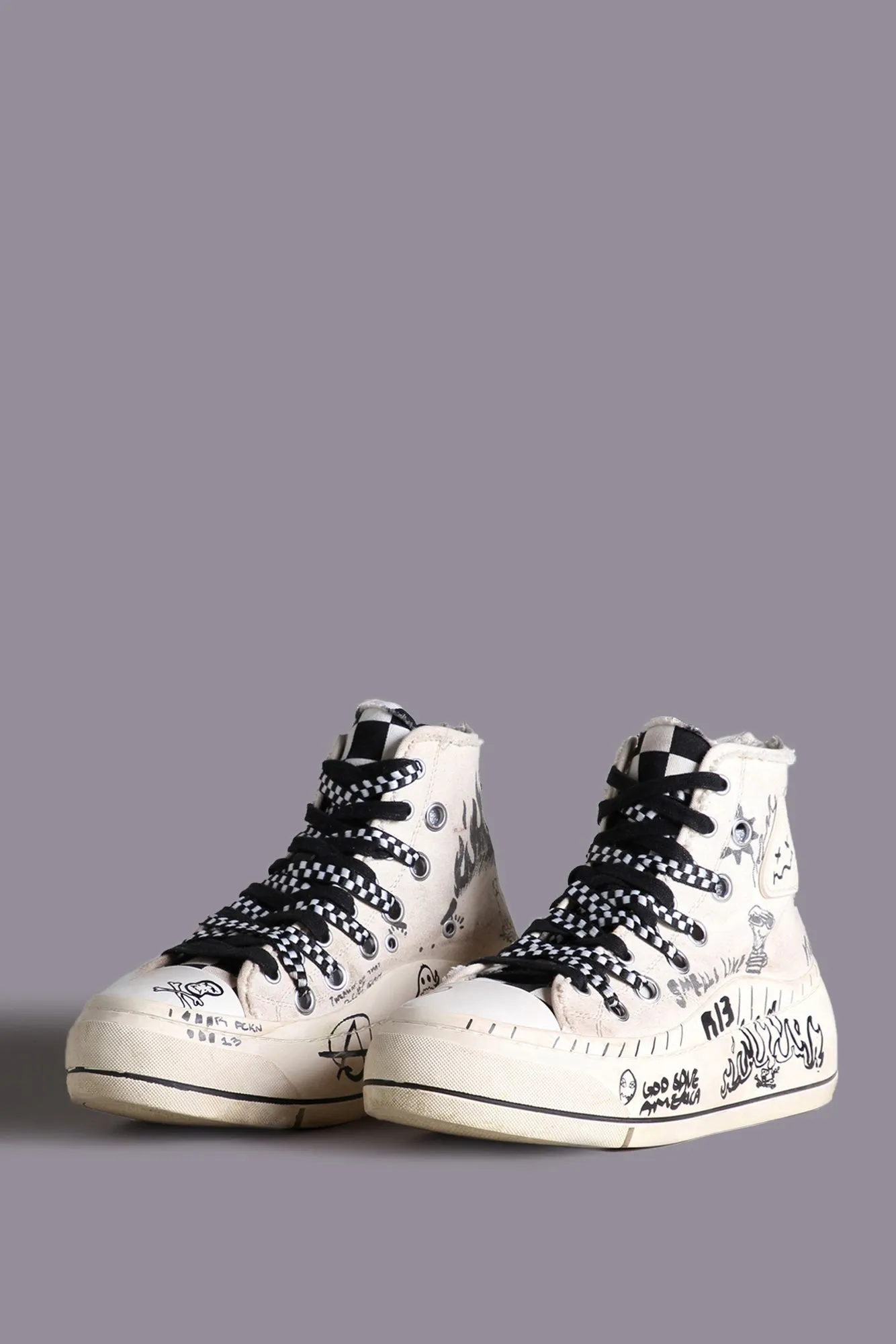 DOUBLE GROMMET KURT HIGH TOP SNEAKER - GRAFFITI ECRU CHECKER