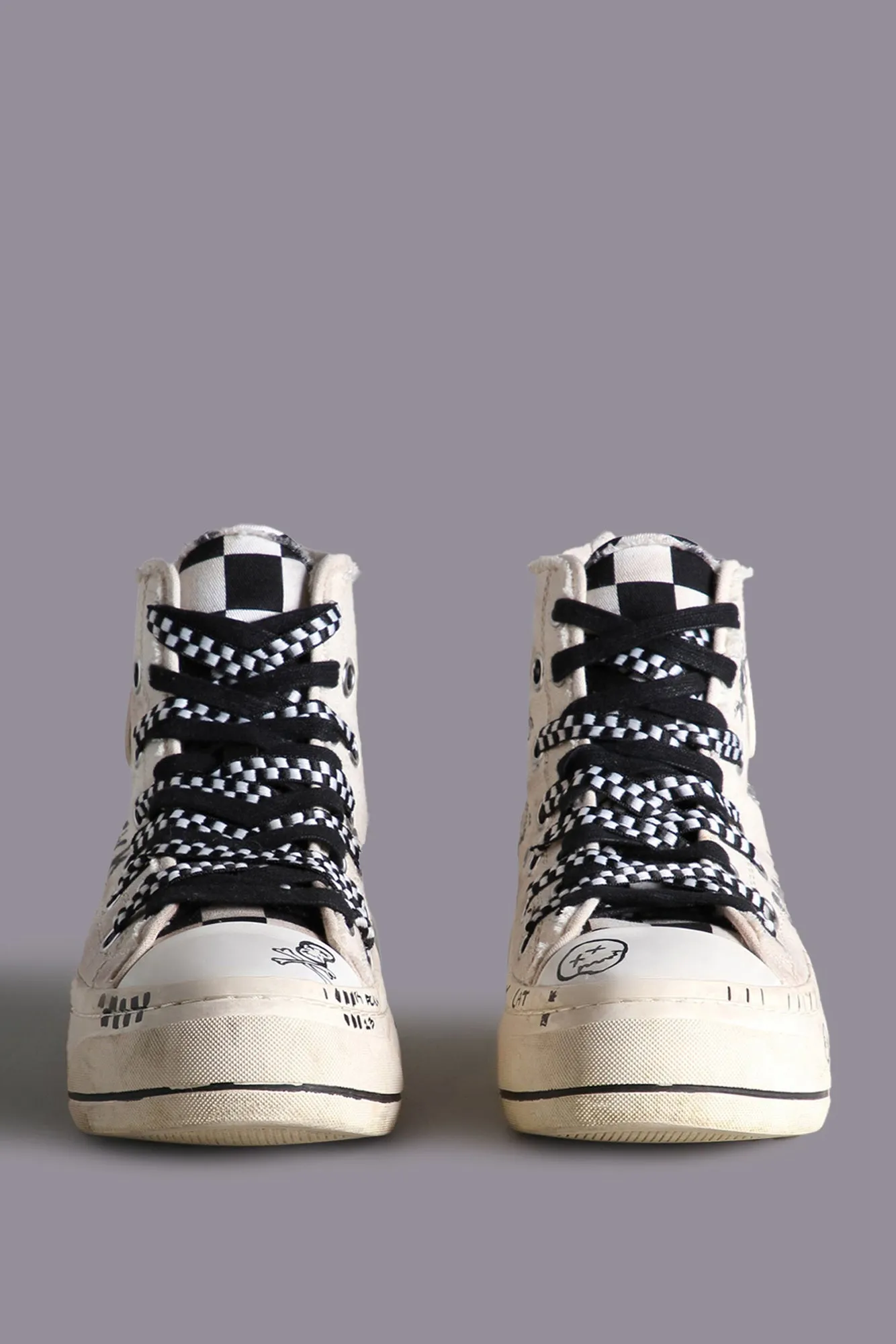 DOUBLE GROMMET KURT HIGH TOP SNEAKER - GRAFFITI ECRU CHECKER