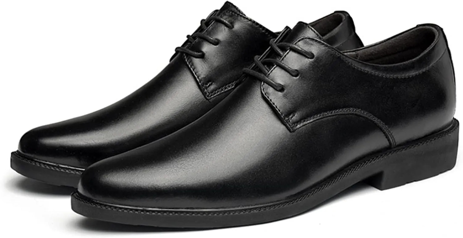 Dress Oxford Shoes for Men Lace Up Height Increasing Elevator Leather Derby Shoes 2.3 Inches Taller Slip Resistant Rubber Sole Low Top Block Heel