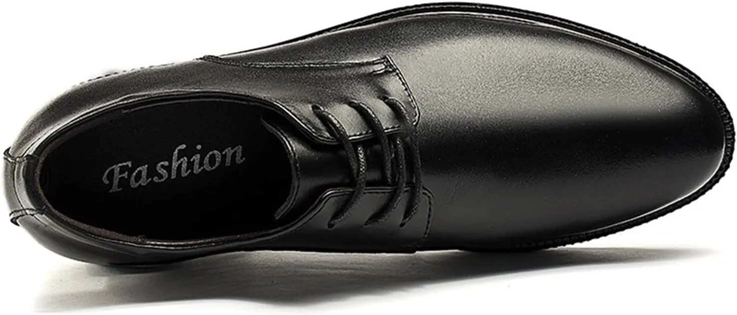 Dress Oxford Shoes for Men Lace Up Height Increasing Elevator Leather Derby Shoes 2.3 Inches Taller Slip Resistant Rubber Sole Low Top Block Heel