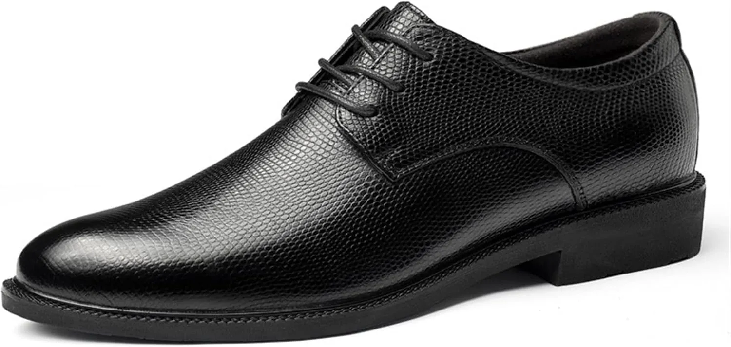 Dress Oxford Shoes for Men Lace Up Height Increasing Elevator Leather Derby Shoes 2.3 Inches Taller Slip Resistant Rubber Sole Low Top Block Heel