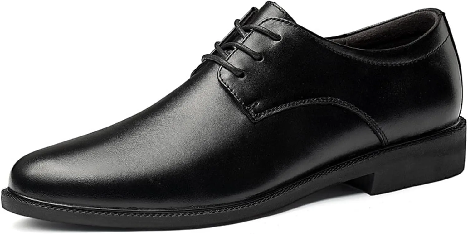 Dress Oxford Shoes for Men Lace Up Height Increasing Elevator Leather Derby Shoes 2.3 Inches Taller Slip Resistant Rubber Sole Low Top Block Heel