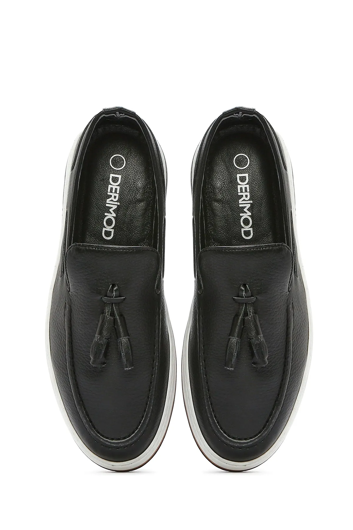 Erkek Siyah Püsküllü Deri Casual Loafer