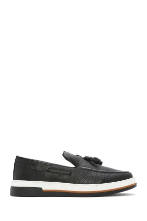 Erkek Siyah Püsküllü Deri Casual Loafer