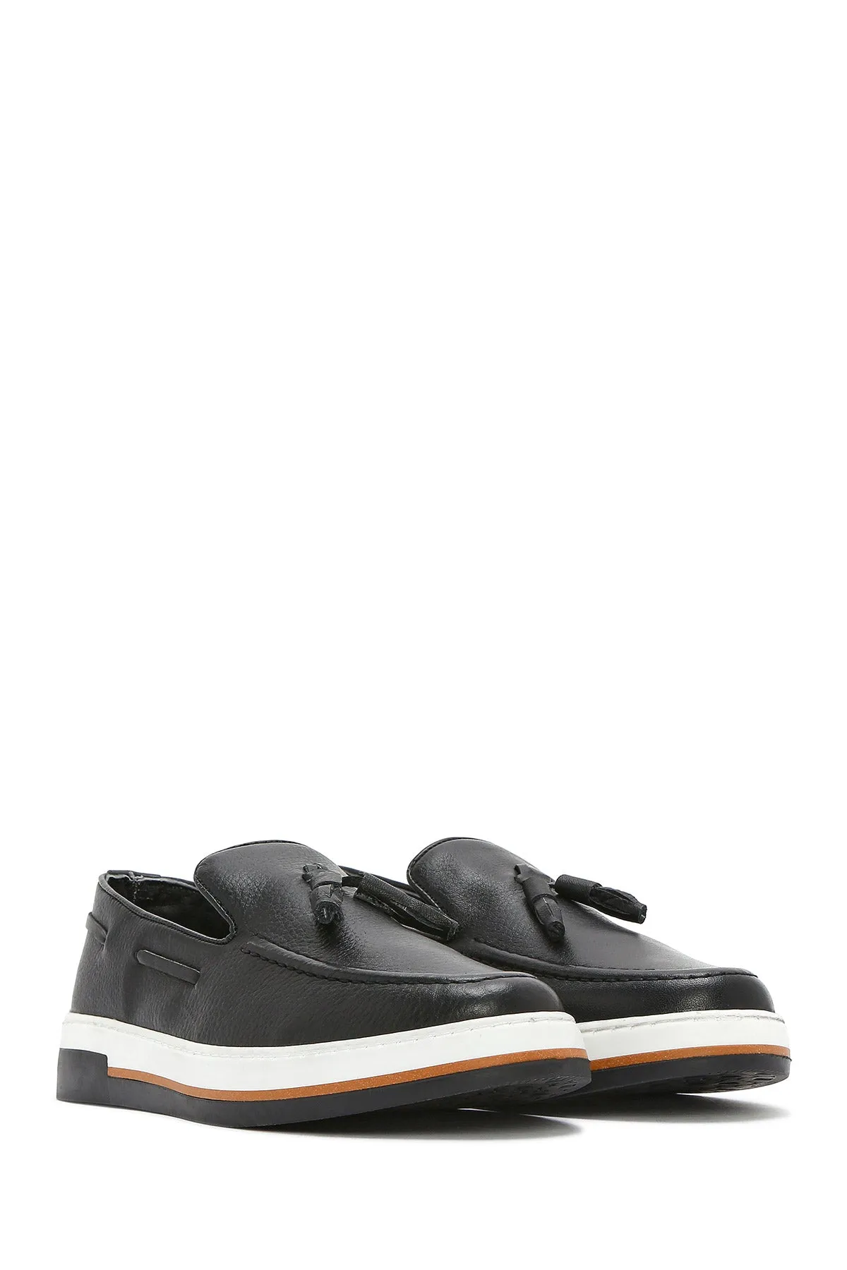 Erkek Siyah Püsküllü Deri Casual Loafer