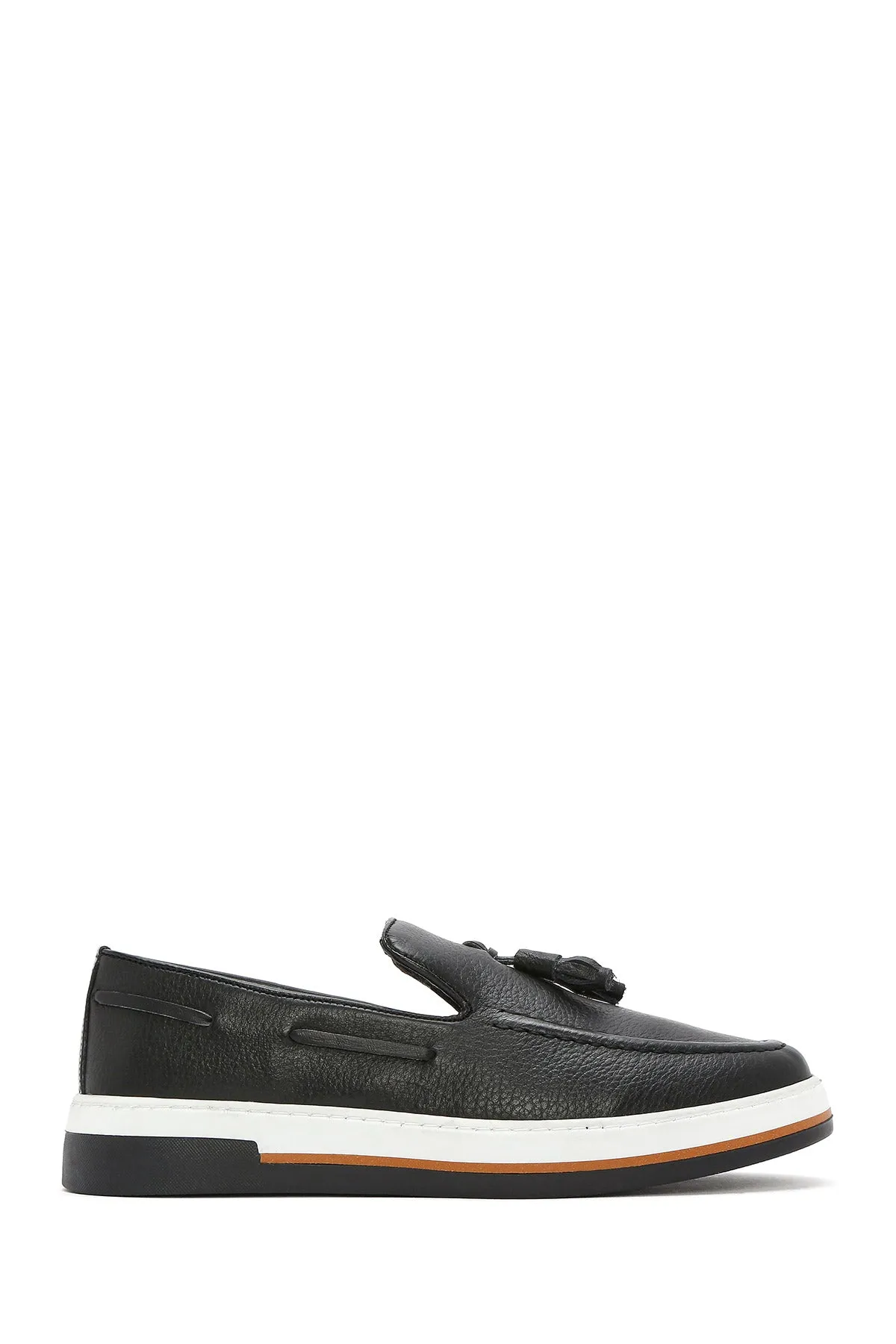 Erkek Siyah Püsküllü Deri Casual Loafer