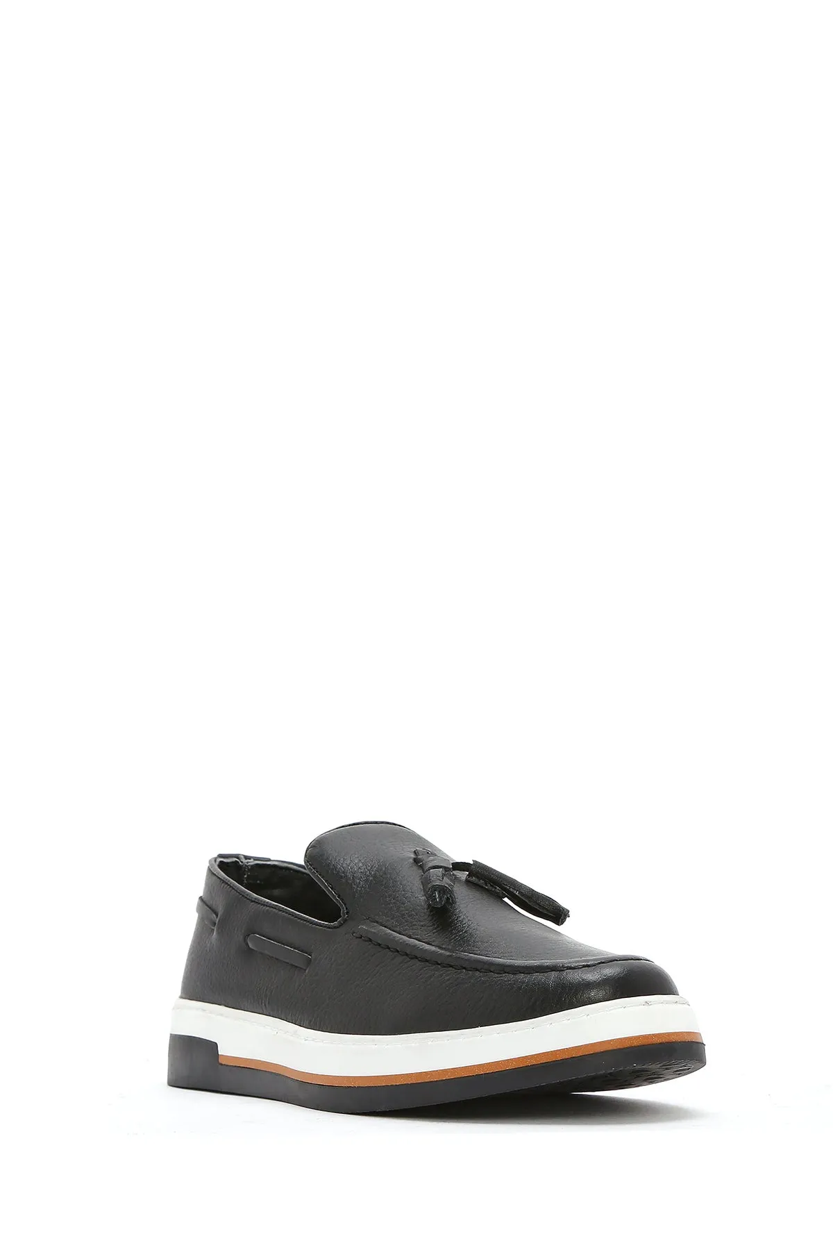 Erkek Siyah Püsküllü Deri Casual Loafer