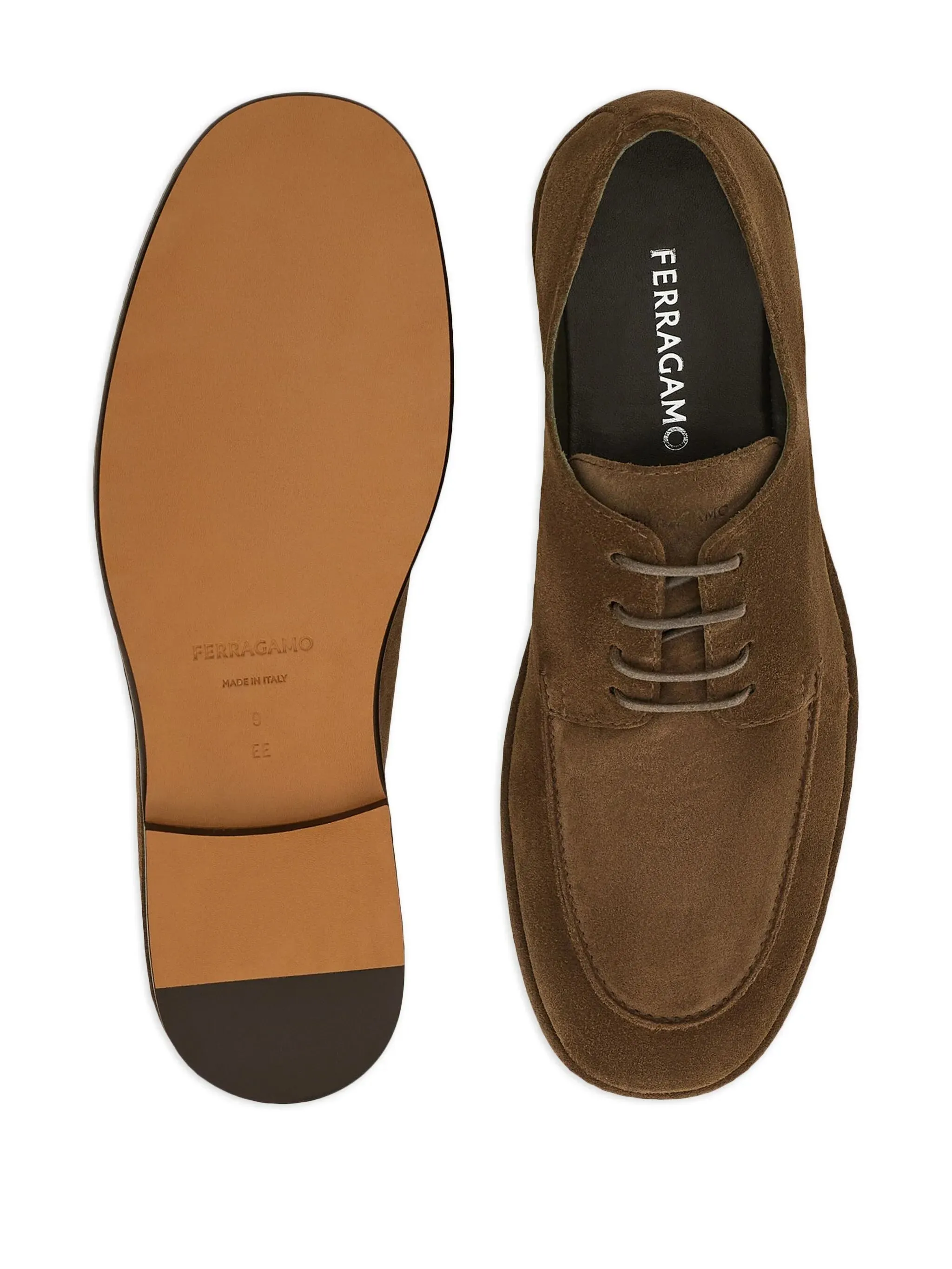 Ferragamo Camel Brown Suede Derby