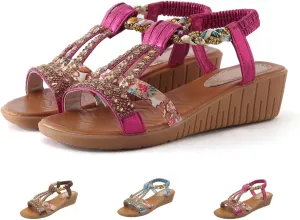 Flat Sandals for Women Dressy Ankle-Strap Summer Sandals with Elastic Band Open Toe Arch Support Comfortable Casual Sandals
