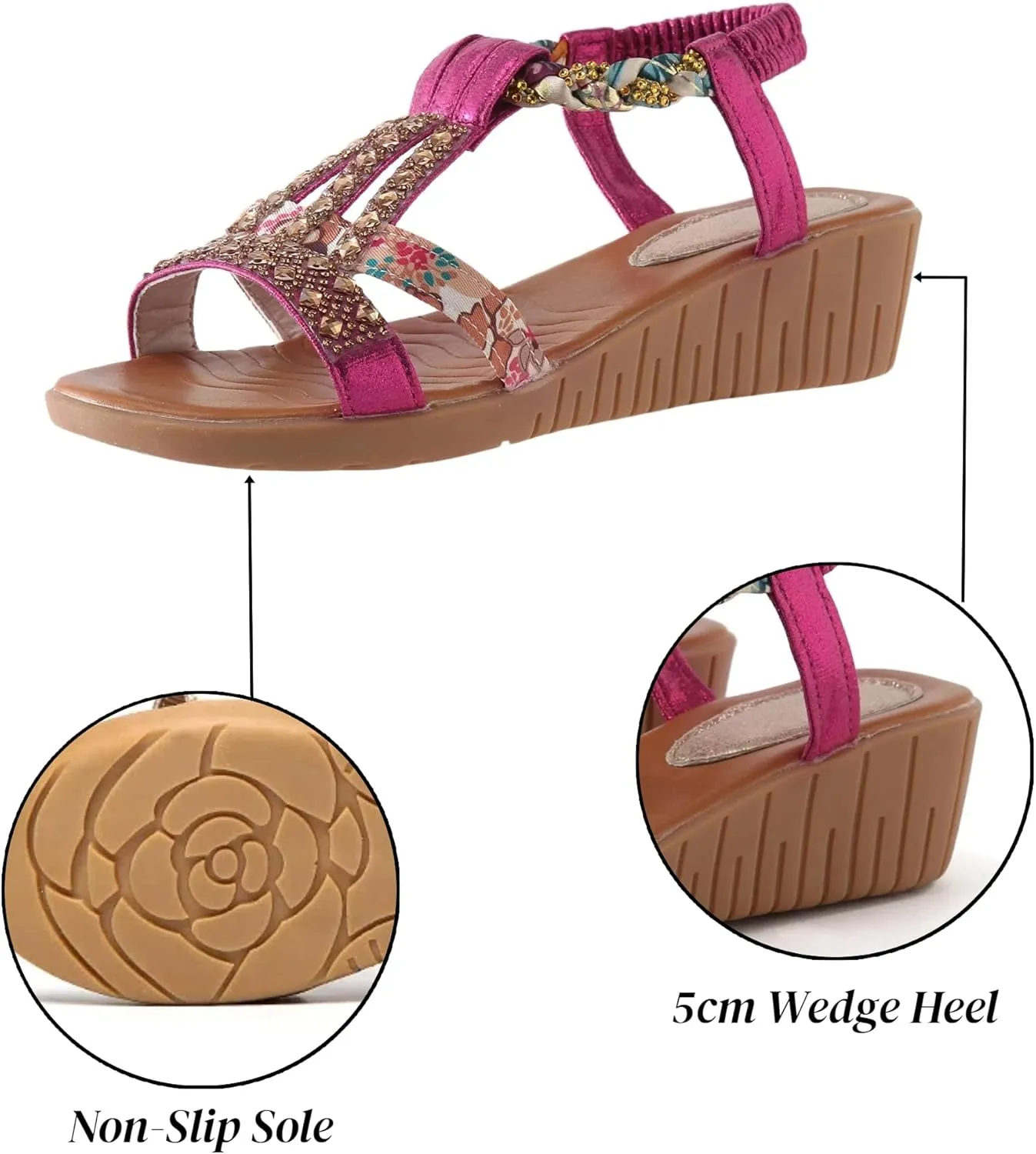 Flat Sandals for Women Dressy Ankle-Strap Summer Sandals with Elastic Band Open Toe Arch Support Comfortable Casual Sandals