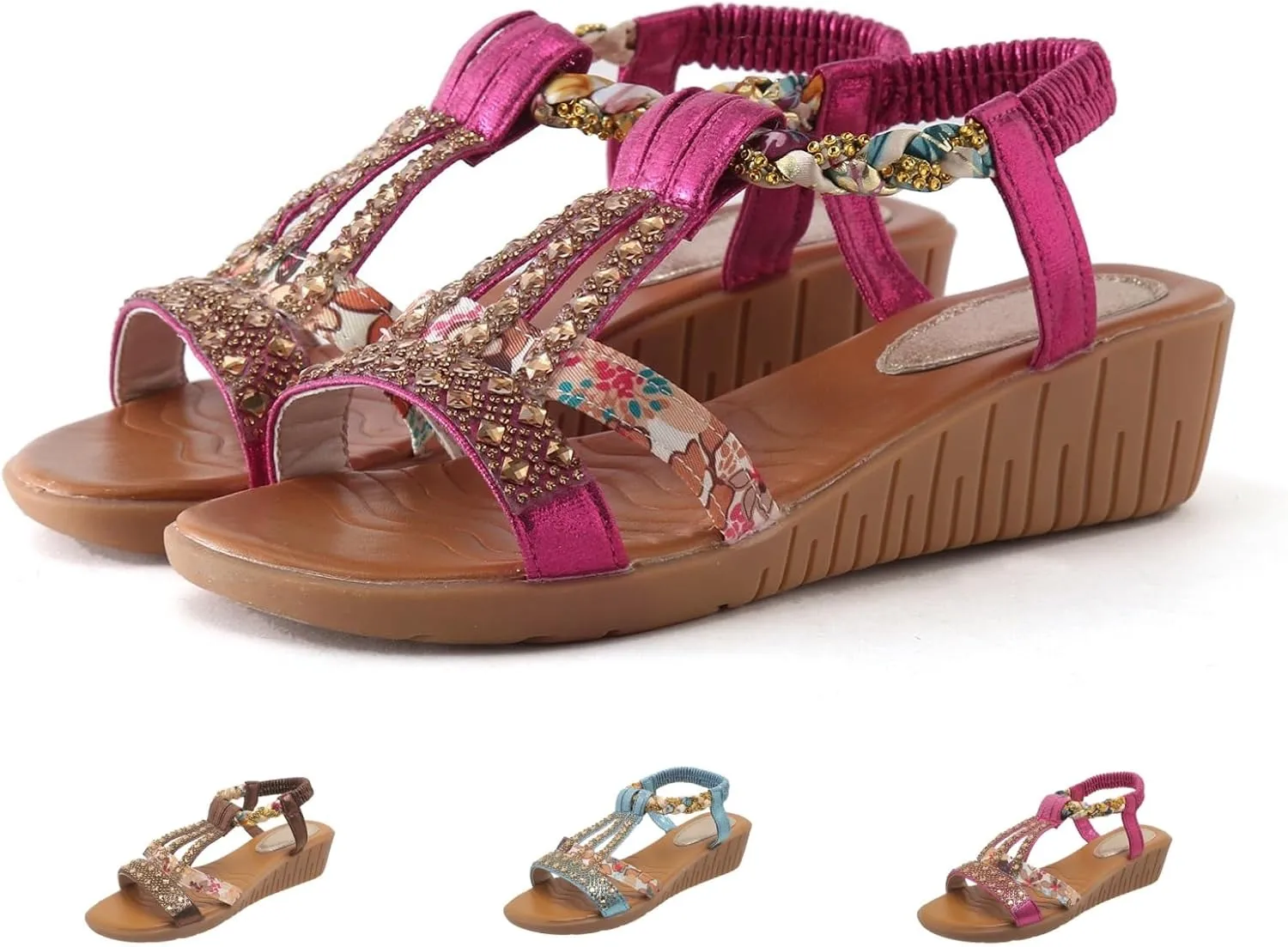 Flat Sandals for Women Dressy Ankle-Strap Summer Sandals with Elastic Band Open Toe Arch Support Comfortable Casual Sandals