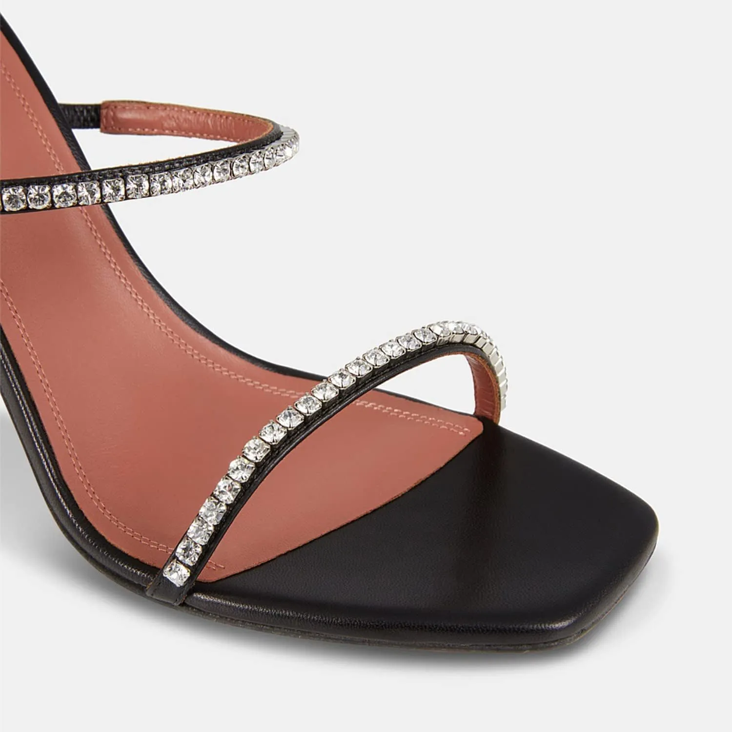 FOWT Fashion Leather Classic Square Toe Crystal Ankle Strap Flared High Heels Elegant Narrow Band Heeled Sandals Adorable 4 inches Red Pumps for Woman Dress Office Shoes, US Size 5-10 M