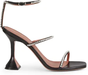 FOWT Fashion Leather Classic Square Toe Crystal Ankle Strap Flared High Heels Elegant Narrow Band Heeled Sandals Adorable 4 inches Red Pumps for Woman Dress Office Shoes, US Size 5-10 M