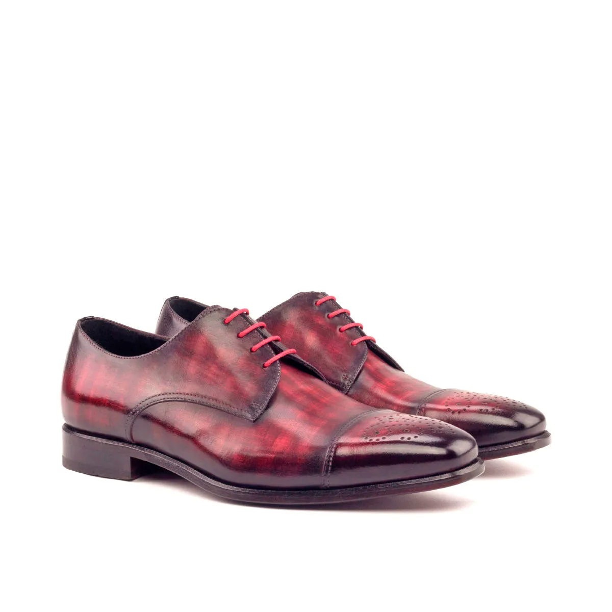 Gentlemen Derby in Hand Painted Burgundy Patina - Calf Leather with Goodyear Welt