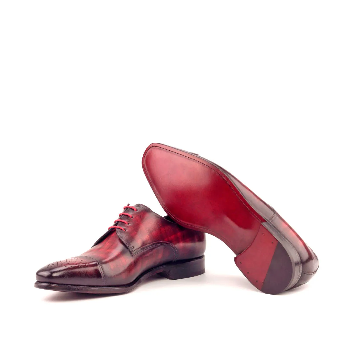 Gentlemen Derby in Hand Painted Burgundy Patina - Calf Leather with Goodyear Welt