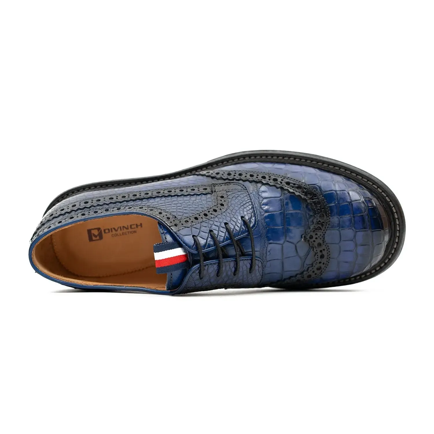 Genuine Crocodile Leather Men's Derby Brogues Blue
