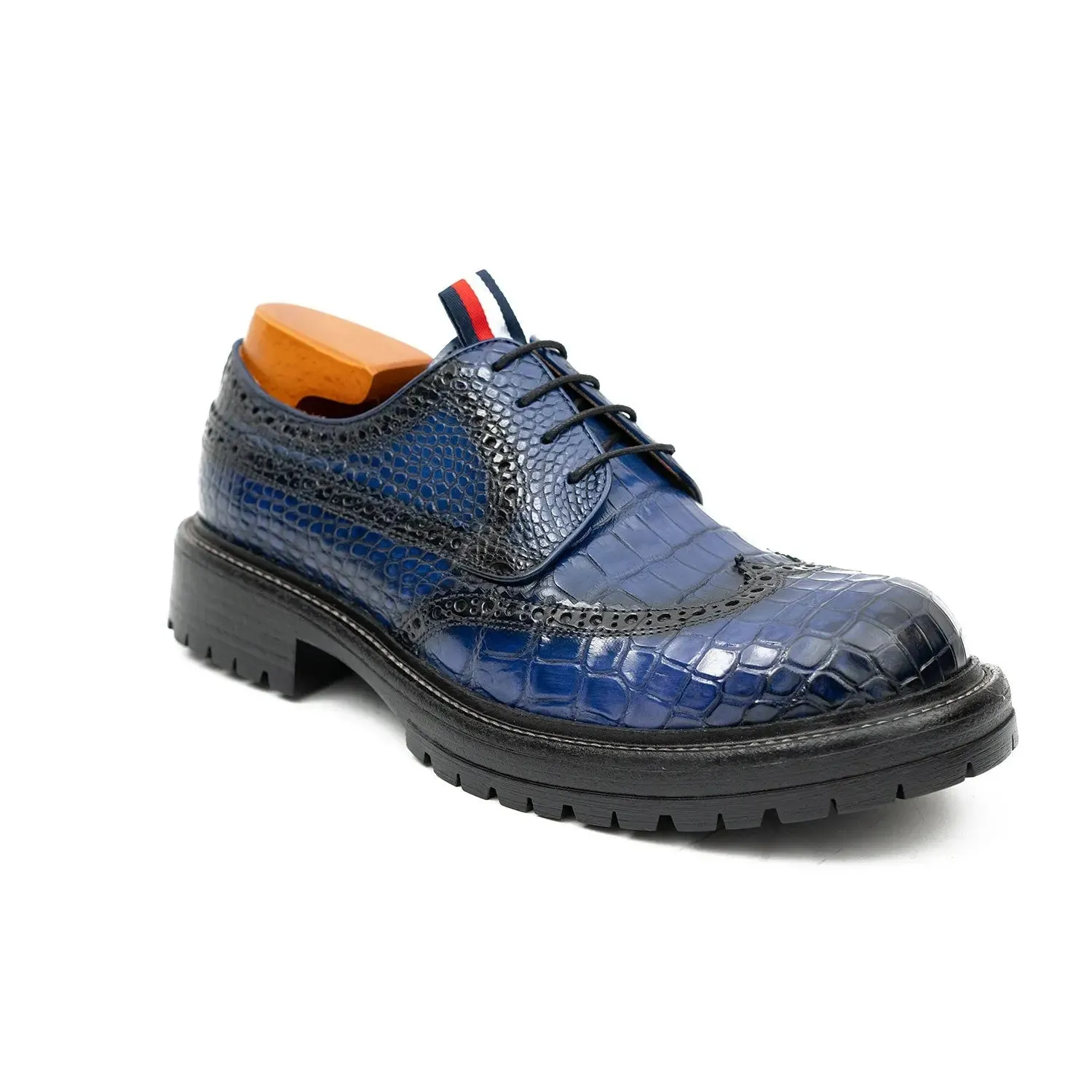 Genuine Crocodile Leather Men's Derby Brogues Blue