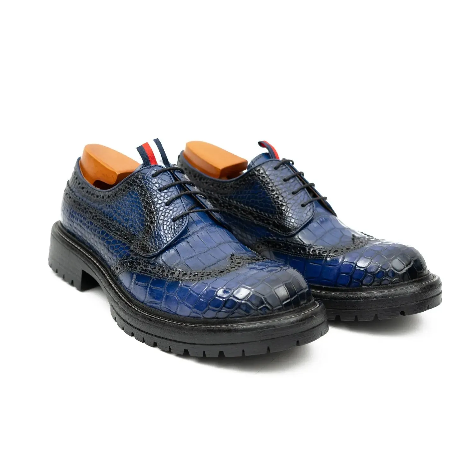 Genuine Crocodile Leather Men's Derby Brogues Blue