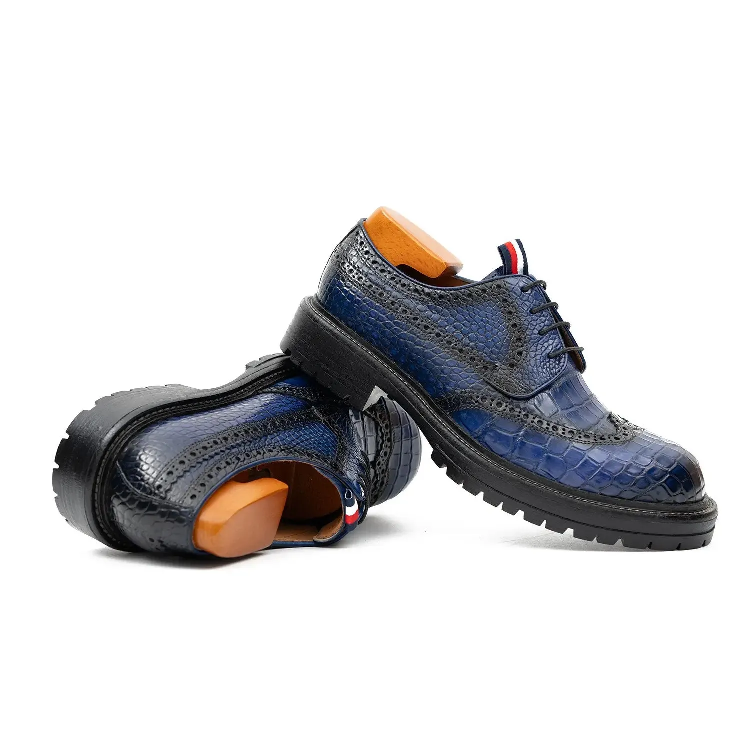 Genuine Crocodile Leather Men's Derby Brogues Blue