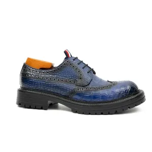 Genuine Crocodile Leather Men's Derby Brogues Blue